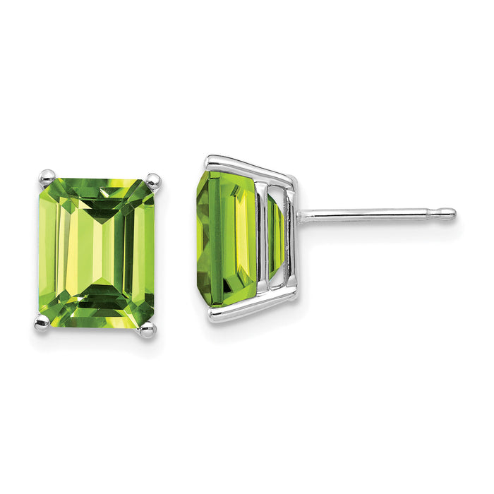 14k White Gold 9x7mm Emerald Cut Peridot Earrings-XE68WPE