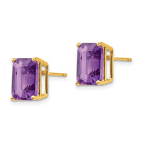 14k 10x8mm Emerald Cut Amethyst Earrings-XE69AM
