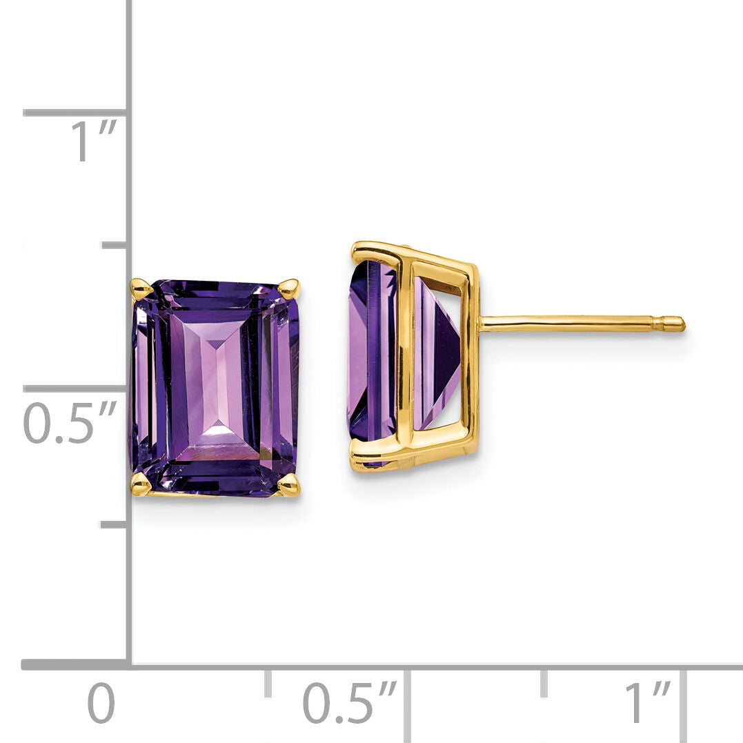 14k 10x8mm Emerald Cut Amethyst Earrings-XE69AM