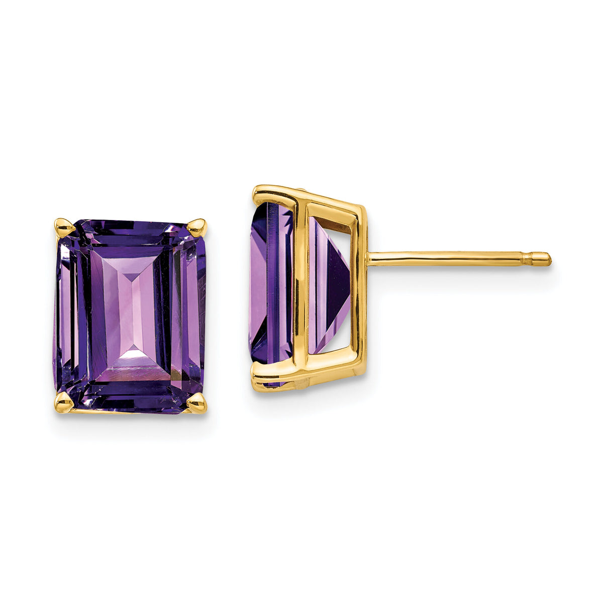 14k 10x8mm Emerald Cut Amethyst Earrings-XE69AM