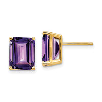 14k 10x8mm Emerald Cut Amethyst Earrings-XE69AM