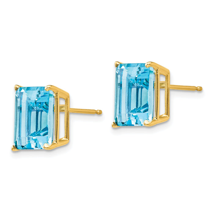 14k 10x8mm Emerald Cut Blue Topaz Earrings-XE69BT