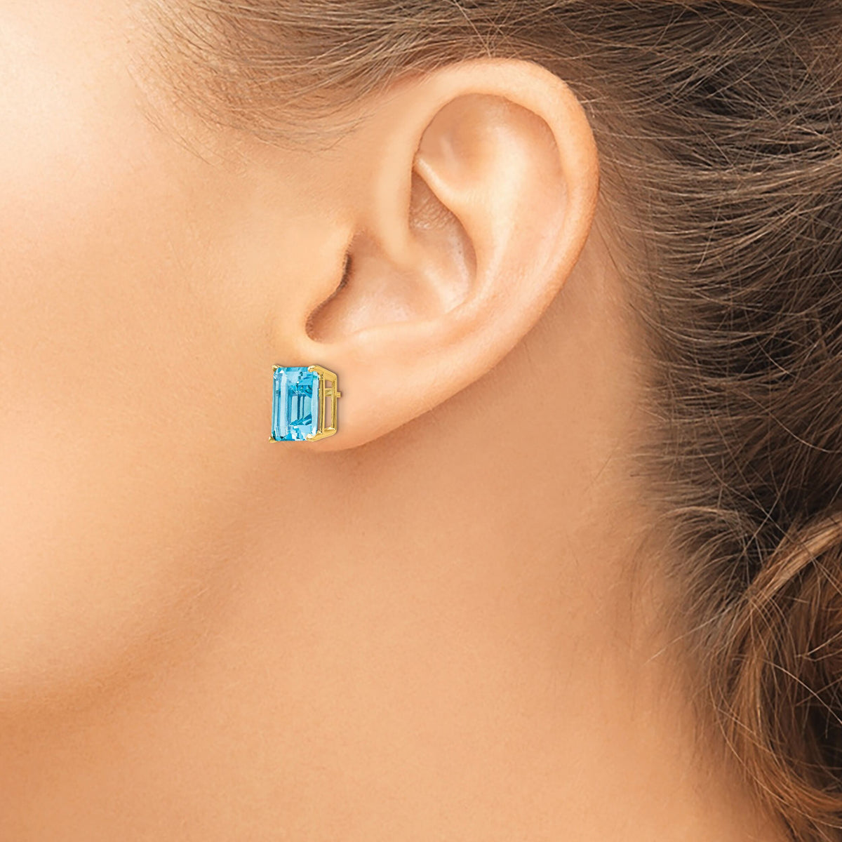 14k 10x8mm Emerald Cut Blue Topaz Earrings-XE69BT