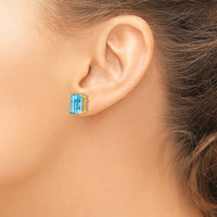 14k 10x8mm Emerald Cut Blue Topaz Earrings-XE69BT