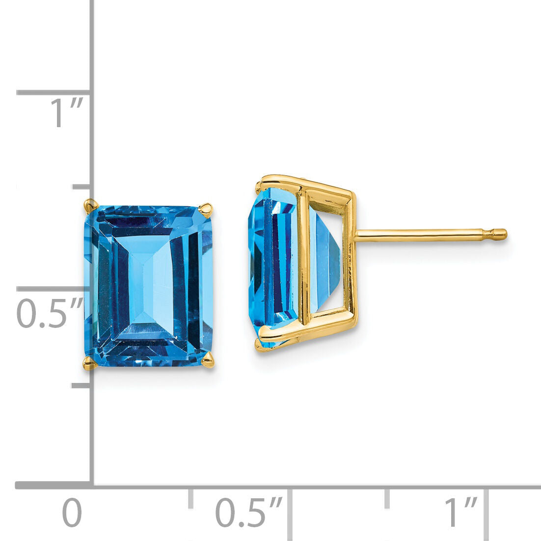 14k 10x8mm Emerald Cut Blue Topaz Earrings-XE69BT