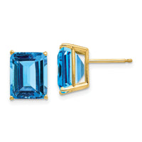 14k 10x8mm Emerald Cut Blue Topaz Earrings-XE69BT