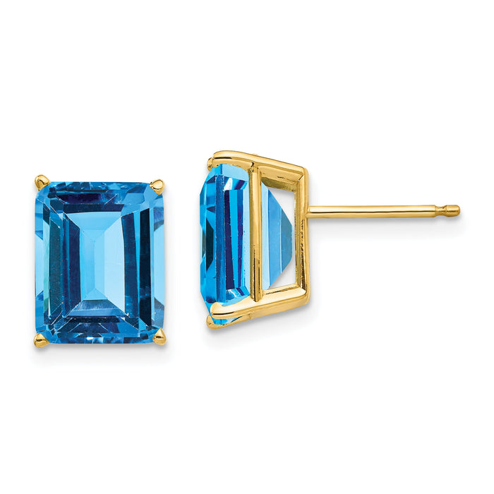 14k 10x8mm Emerald Cut Blue Topaz Earrings-XE69BT