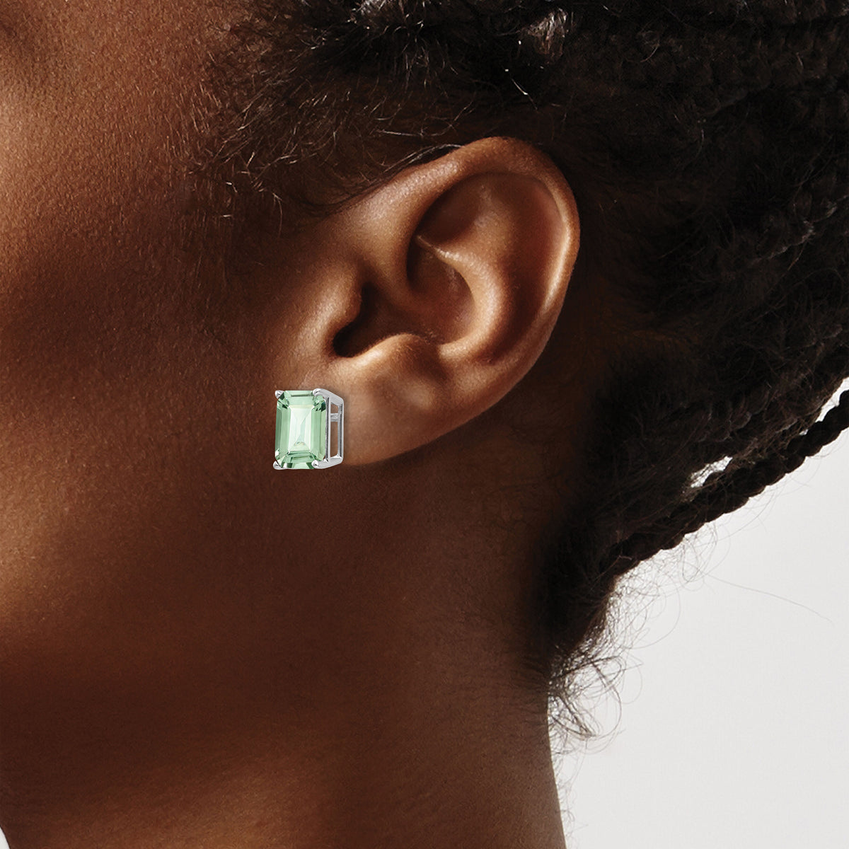 14kw 10x8mm Emerald-Cut Green Quartz Earrings-XE69WAG