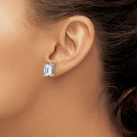 14k White Gold 10x8mm Emerald Cut Cubic Zirconia Earrings-XE69WCZ