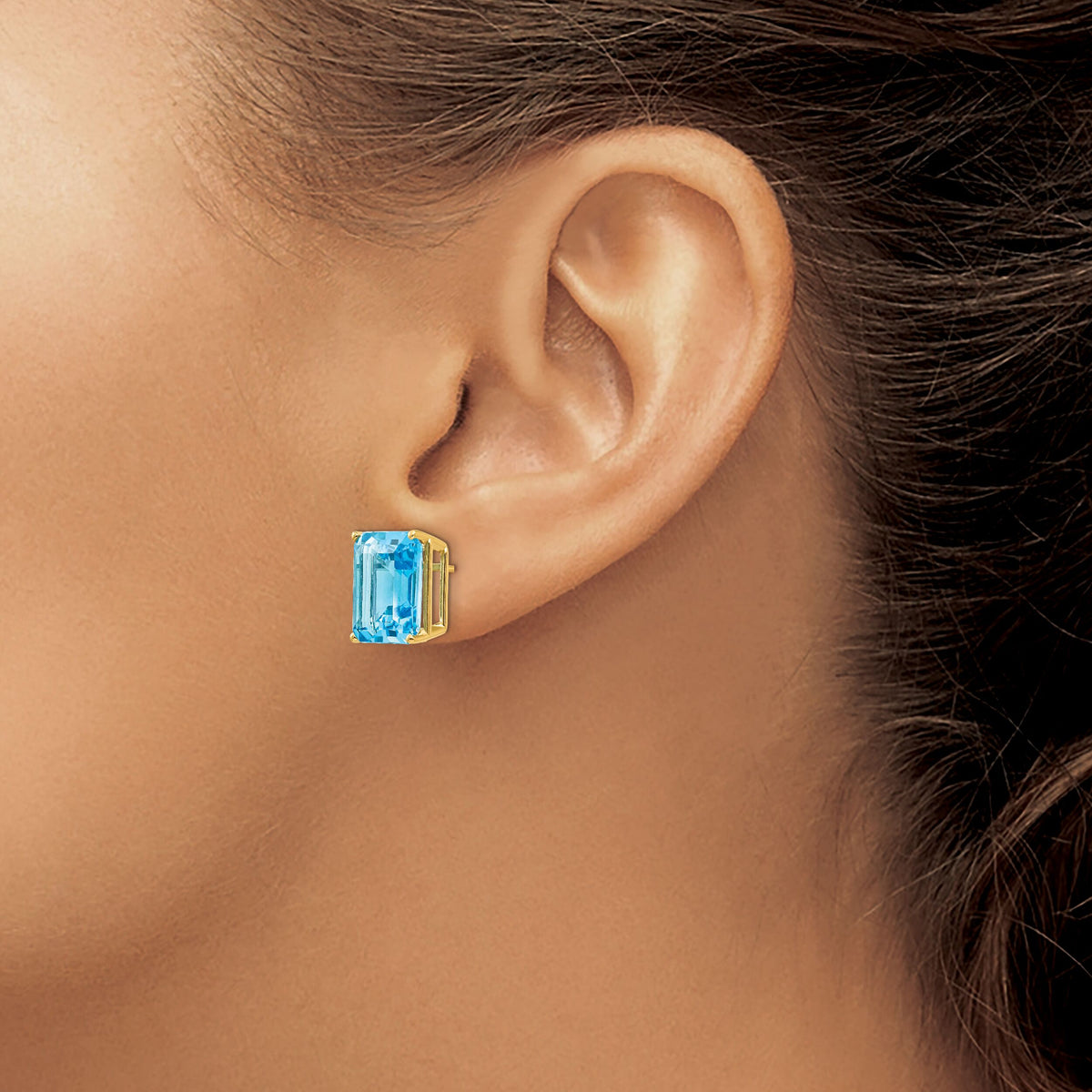 14k 12x10mm Emerald Cut Blue Topaz Earrings-XE70BT