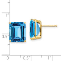 14k 12x10mm Emerald Cut Blue Topaz Earrings-XE70BT