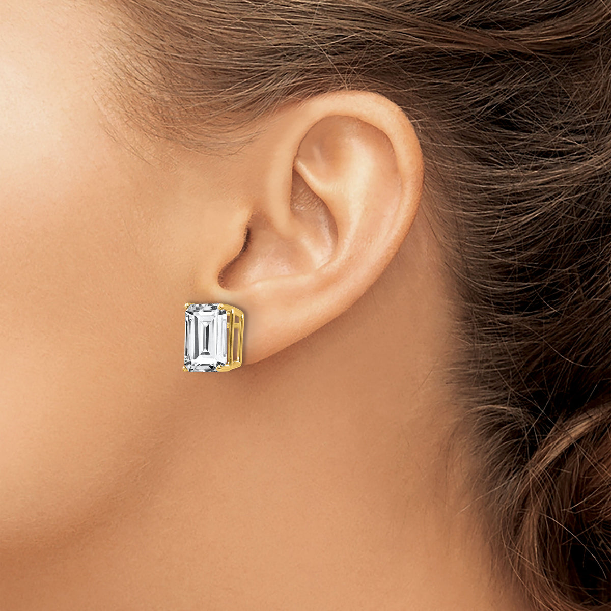 14k 12x10mm Emerald Cut Cubic Zirconia Earrings-XE70CZ