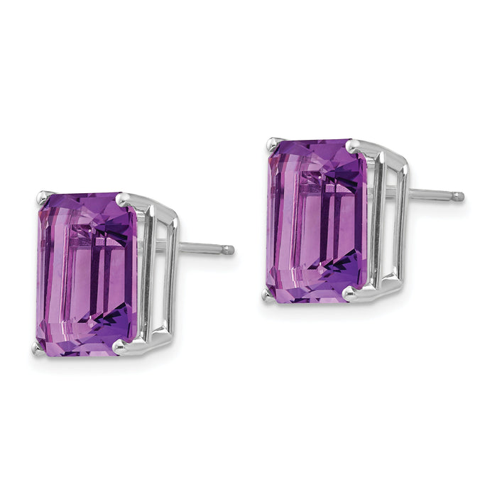 14k White Gold 12x10mm Emerald Cut Amethyst Earrings-XE70WAM
