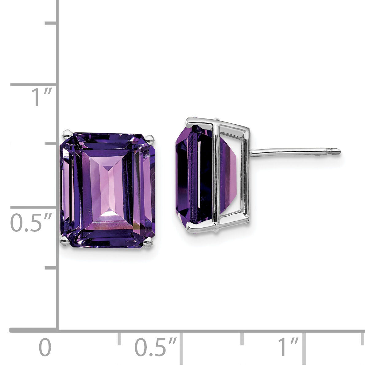 14k White Gold 12x10mm Emerald Cut Amethyst Earrings-XE70WAM