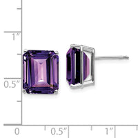 14k White Gold 12x10mm Emerald Cut Amethyst Earrings-XE70WAM