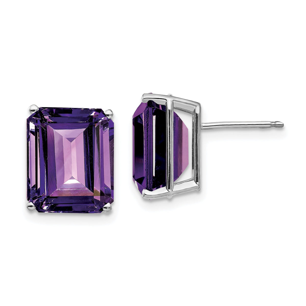 14k White Gold 12x10mm Emerald Cut Amethyst Earrings-XE70WAM