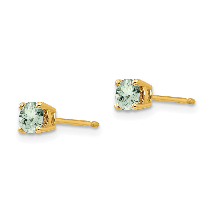 14k 4mm Round Green Quartz Earrings-XE71AG