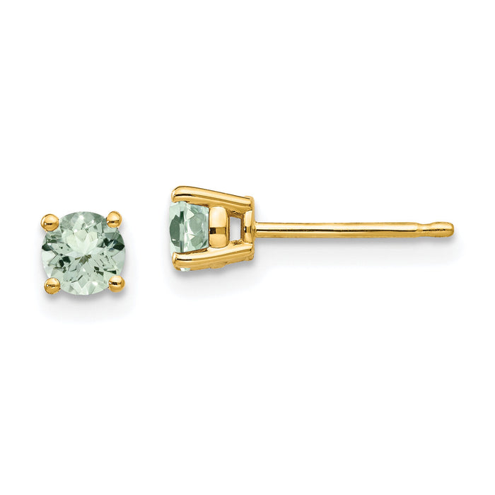 14k 4mm Round Green Quartz Earrings-XE71AG