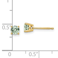 14k 4mm Round Checker-Cut Green Quartz Earrings-XE71CG