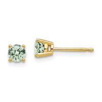 14k 4mm Round Checker-Cut Green Quartz Earrings-XE71CG
