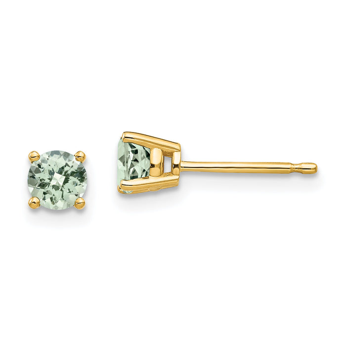 14k 4mm Round Checker-Cut Green Quartz Earrings-XE71CG