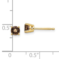 14k 4mm Round Smoky Quartz Earrings-XE71SQ