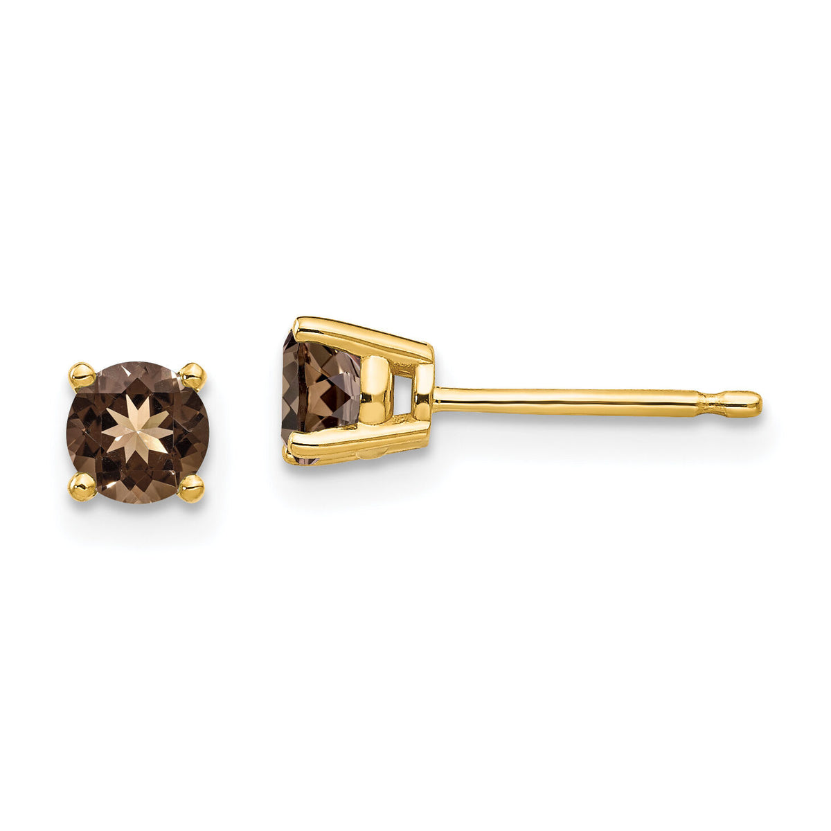 14k 4mm Round Smoky Quartz Earrings-XE71SQ