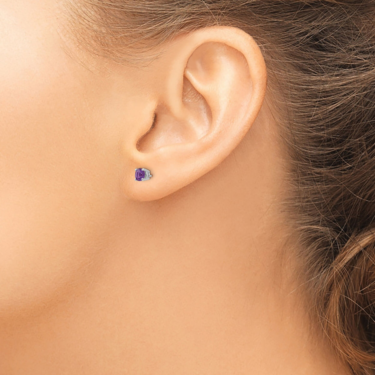 14k White Gold 4mm Amethyst Earrings-XE71WAM