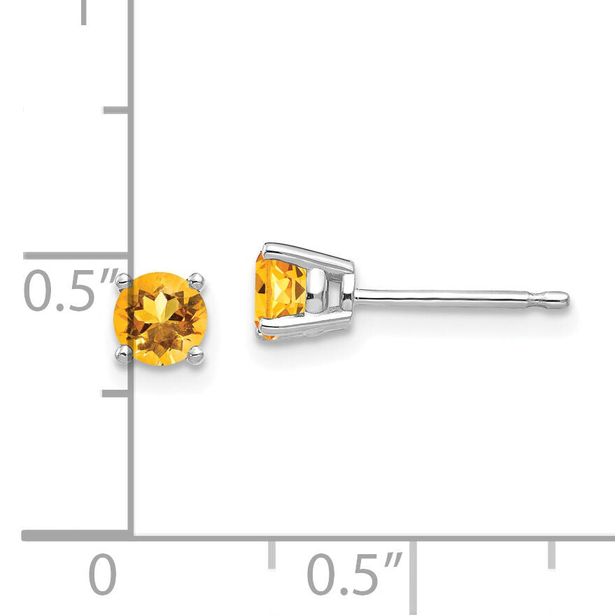 14k White Gold 4mm Citrine Earrings-XE71WCI