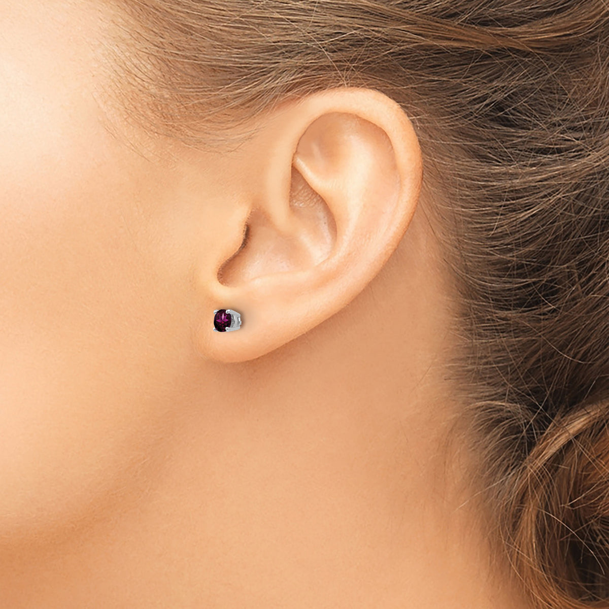 14k White Gold 4mm Rhodolite Garnet Earrings-XE71WRG