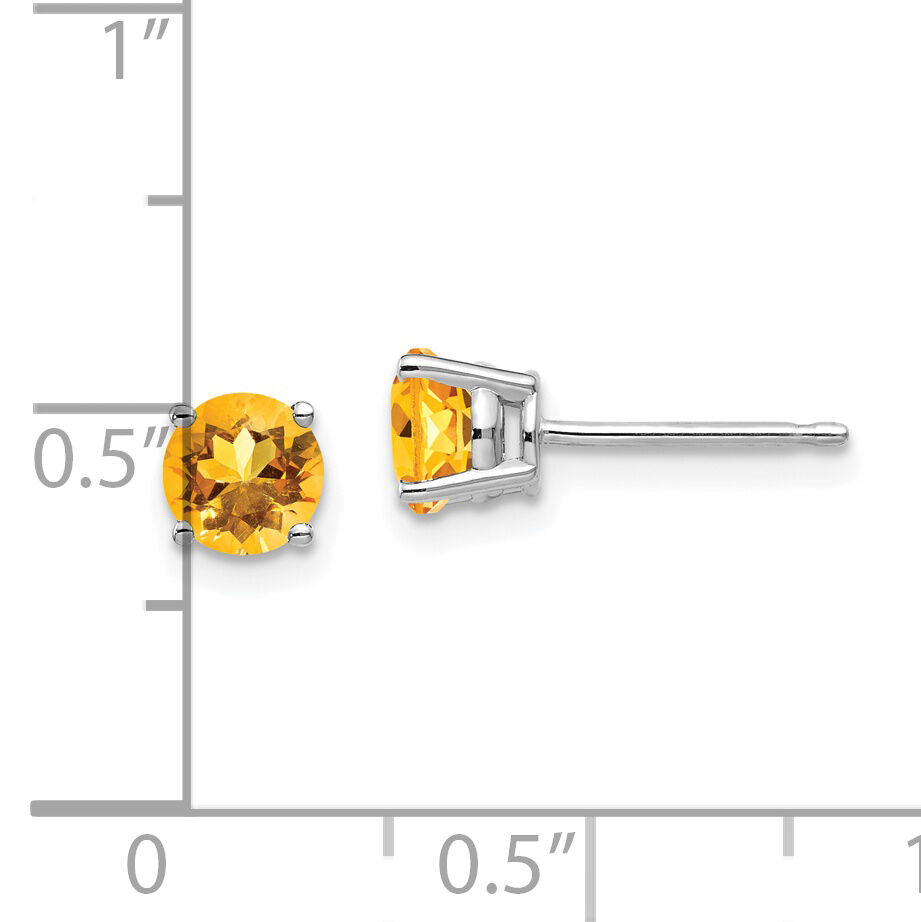 14k White Gold 5mm Citrine Earrings-XE72WCI