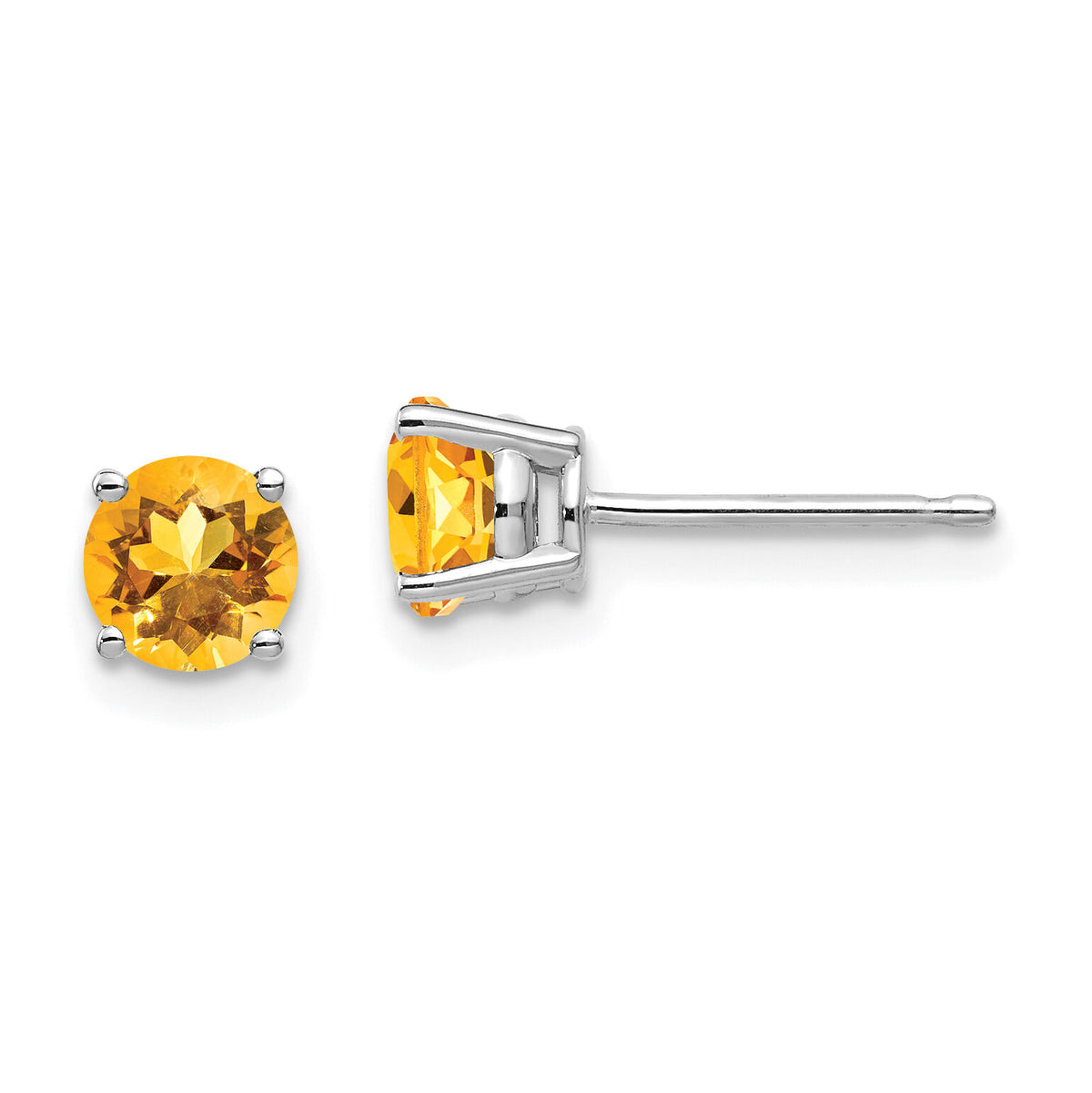 14k White Gold 5mm Citrine Earrings-XE72WCI