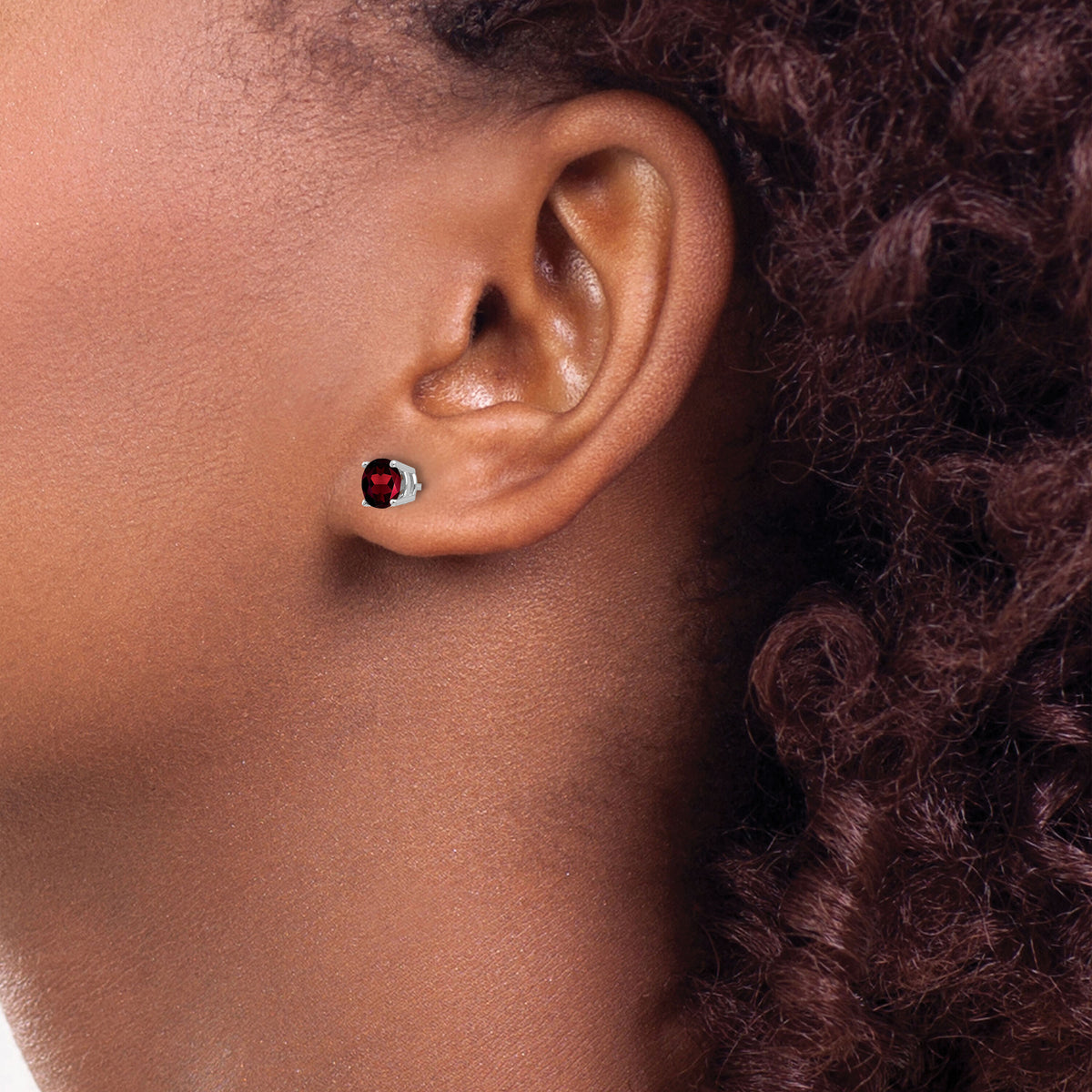 14k White Gold 5mm Garnet Earrings-XE72WGA