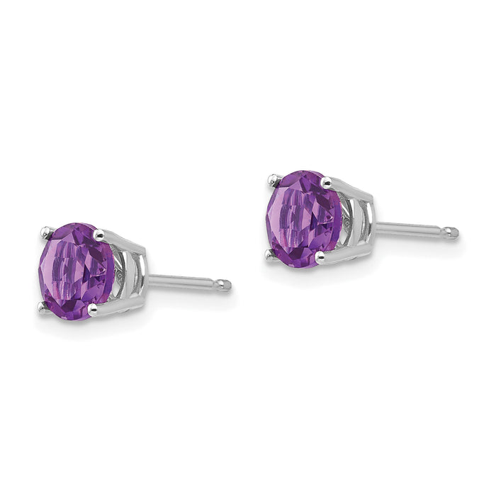 14k White Gold 6mm Amethyst Earrings-XE73WAM