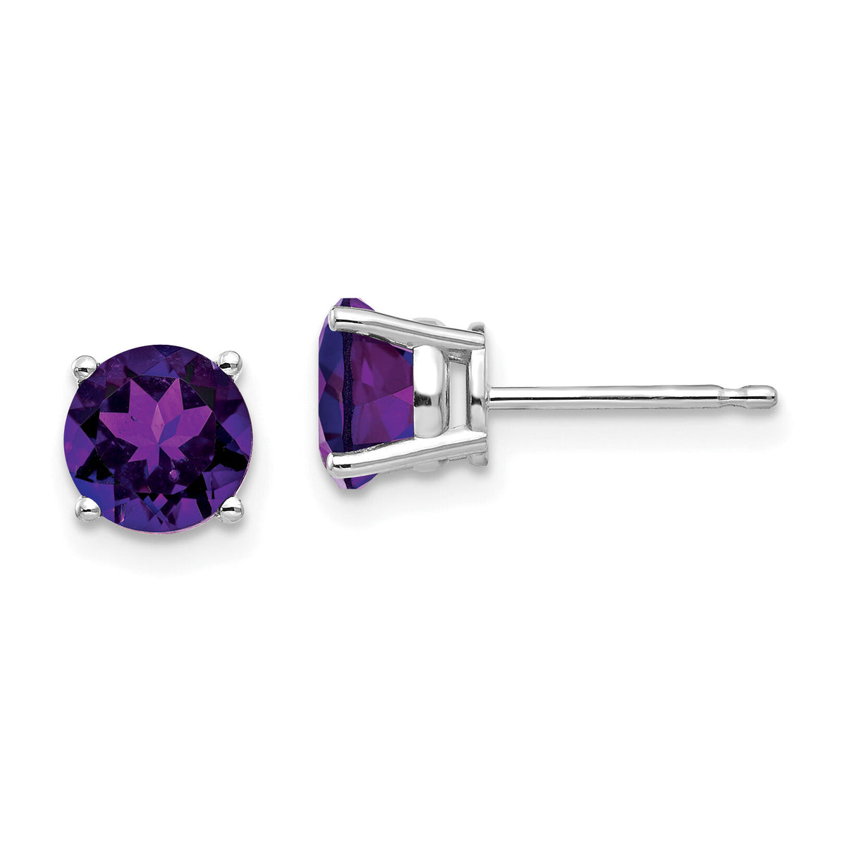 14k White Gold 6mm Amethyst Earrings-XE73WAM