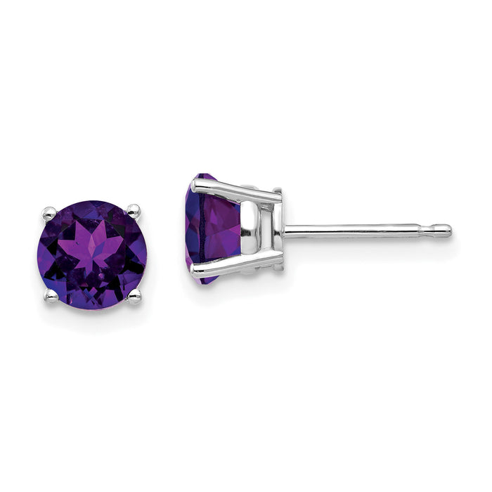 14k White Gold 6mm Amethyst Earrings-XE73WAM