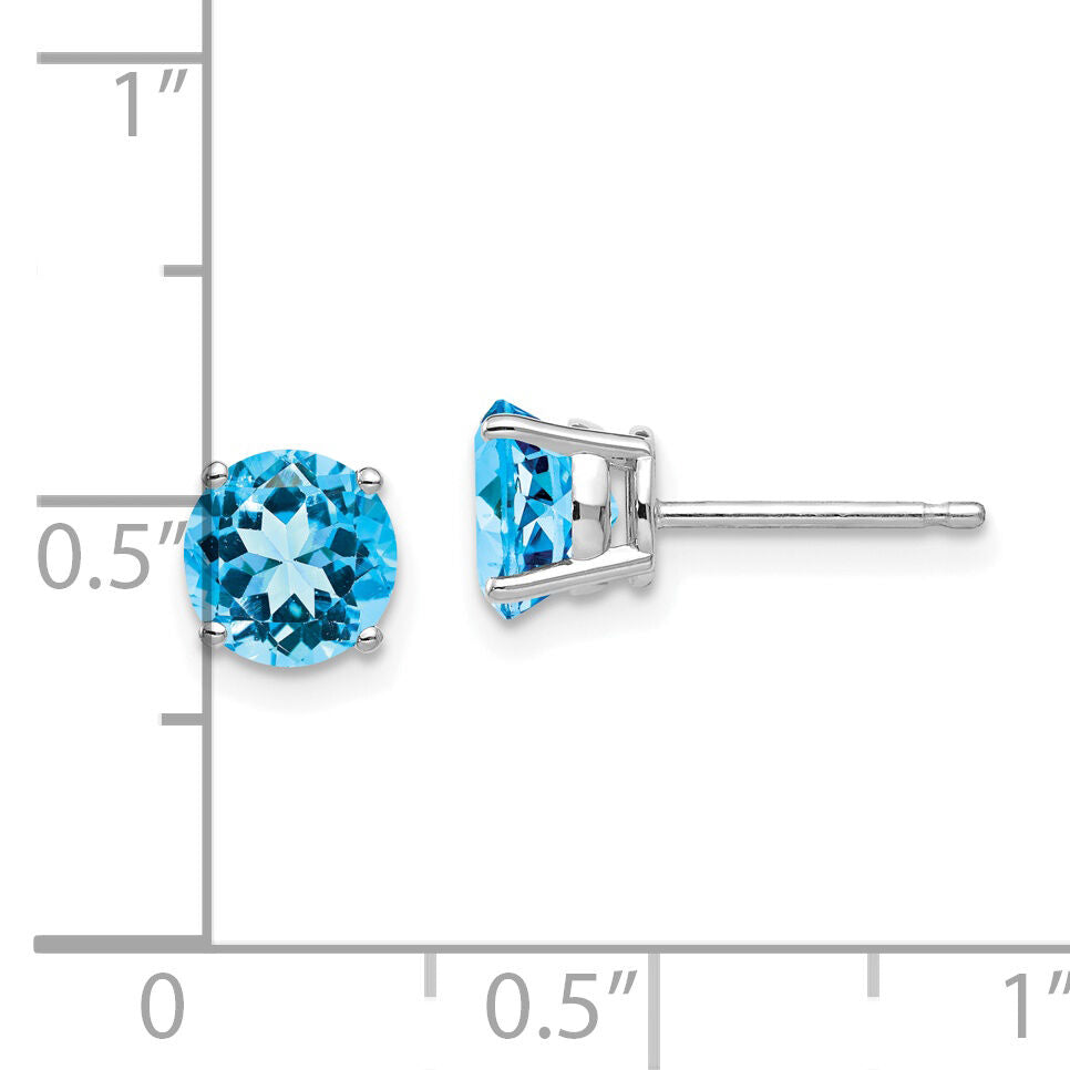 14k White Gold 6mm Blue Topaz Earrings-XE73WBT