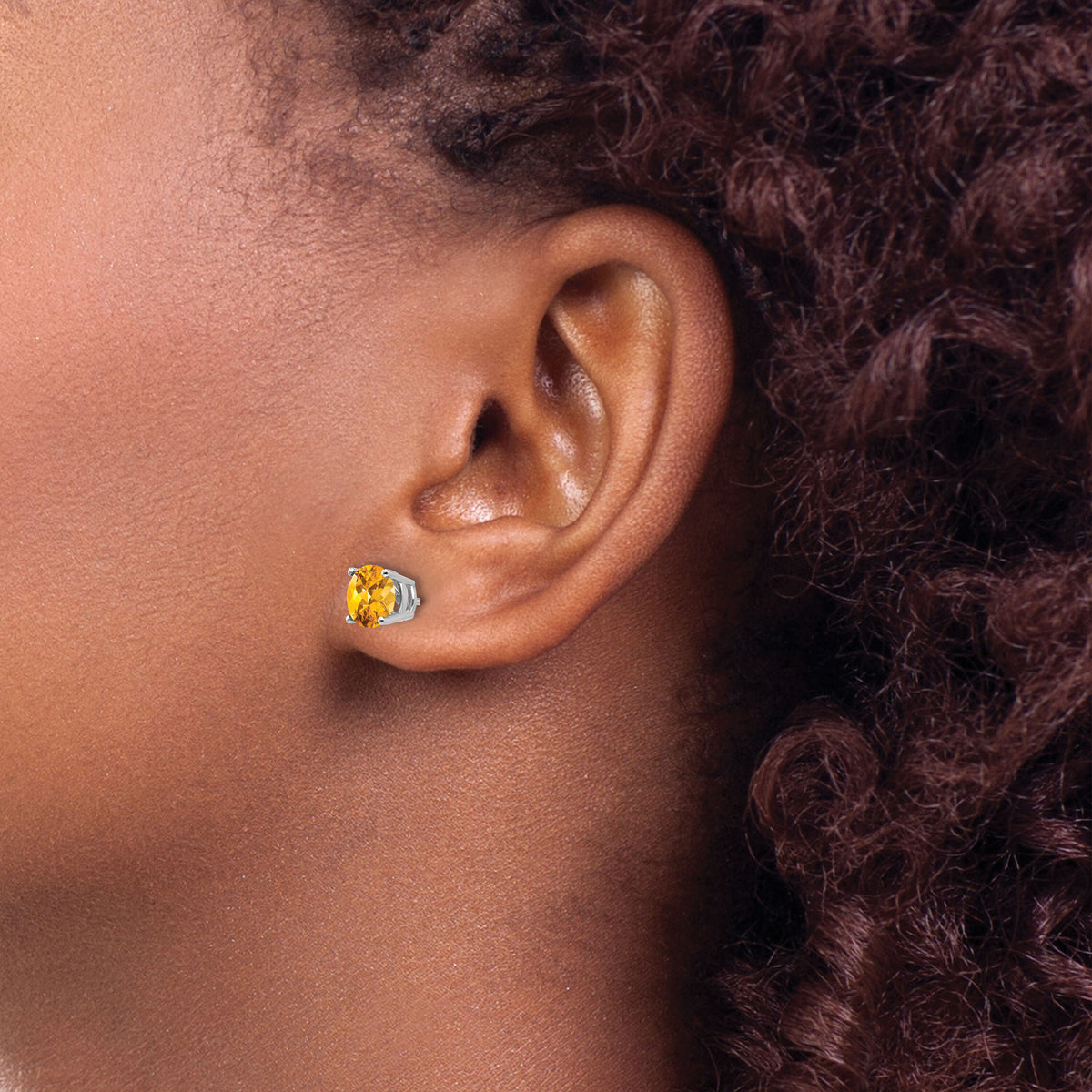 14k White Gold 6mm Citrine Earrings-XE73WCI