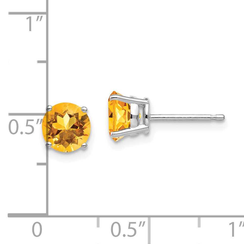 14k White Gold 6mm Citrine Earrings-XE73WCI