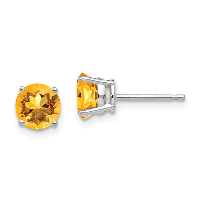 14k White Gold 6mm Citrine Earrings-XE73WCI