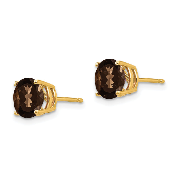 14k 7mm Round Smoky Quartz Earrings-XE74SQ