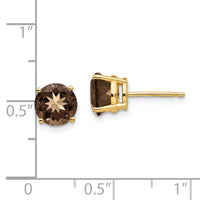 14k 7mm Round Smoky Quartz Earrings-XE74SQ
