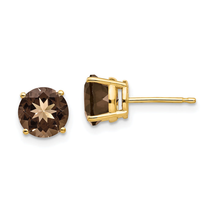 14k 7mm Round Smoky Quartz Earrings-XE74SQ
