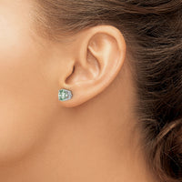 14kw 7mm Round Checker-Cut Green Quartz Earrings-XE74WCG