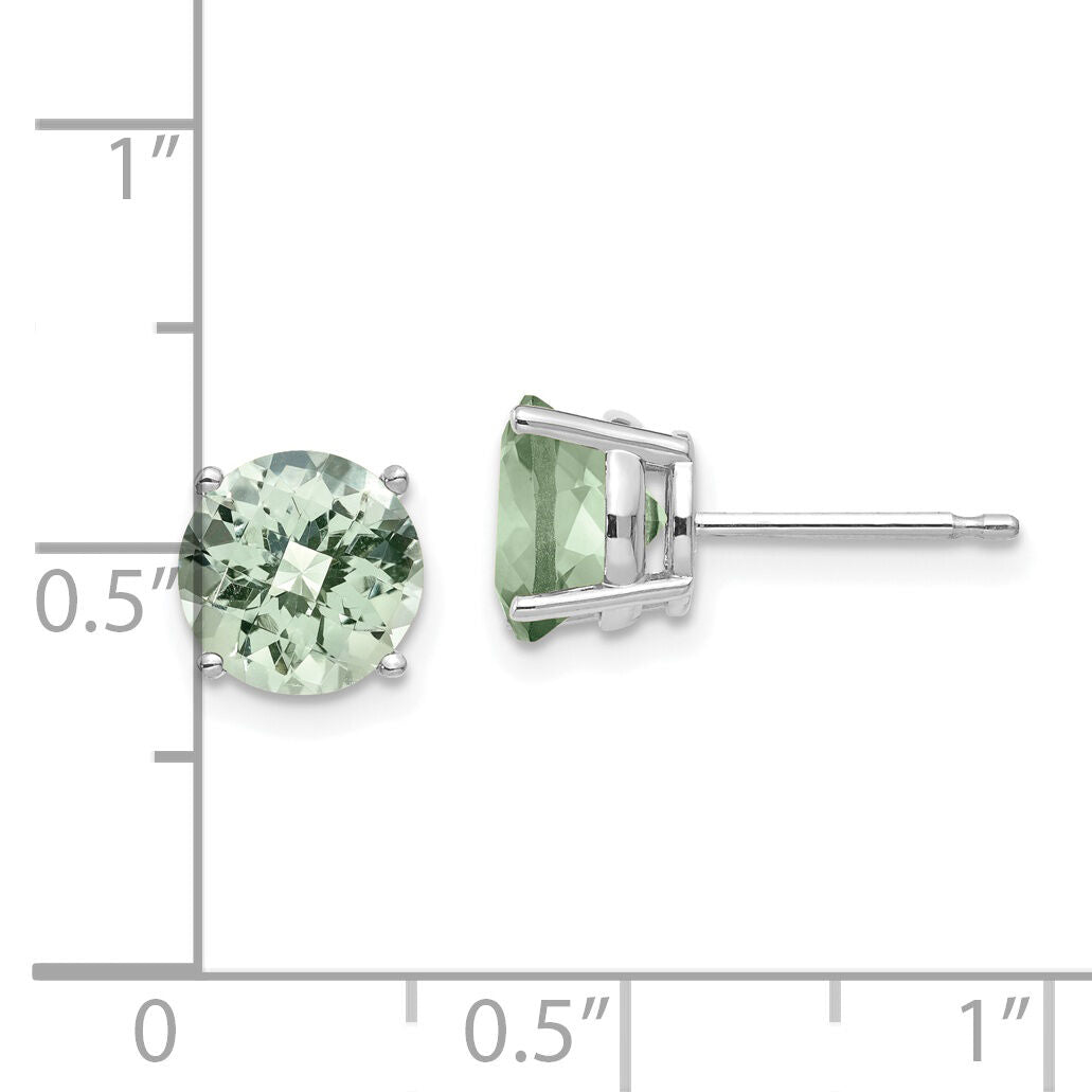 14kw 7mm Round Checker-Cut Green Quartz Earrings-XE74WCG