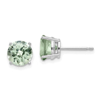14kw 7mm Round Checker-Cut Green Quartz Earrings-XE74WCG