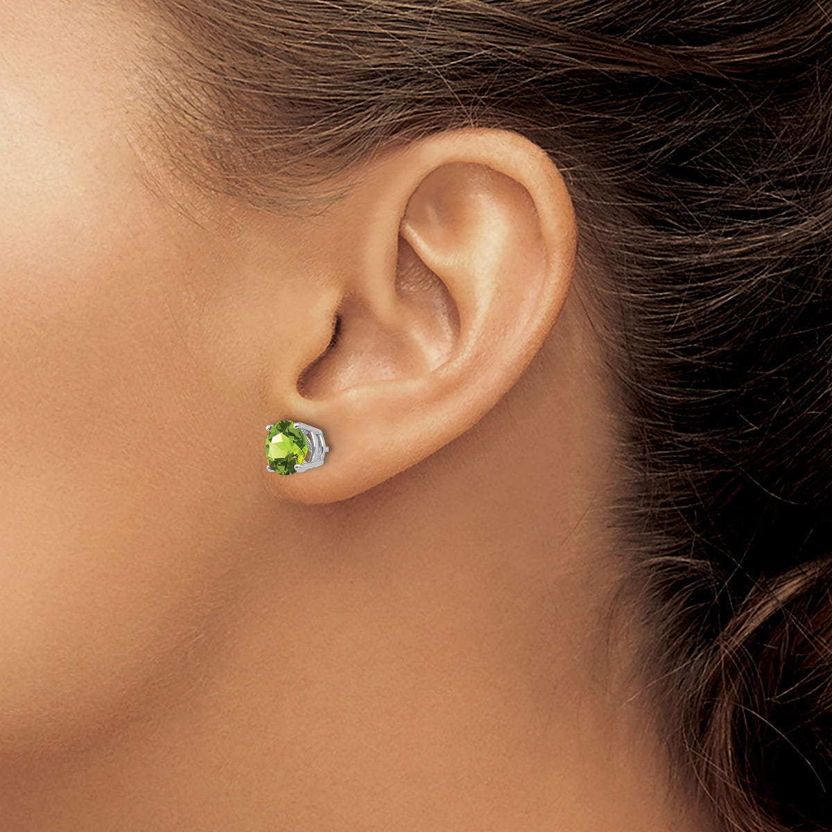 14k White Gold 7mm Peridot Earrings-XE74WPE