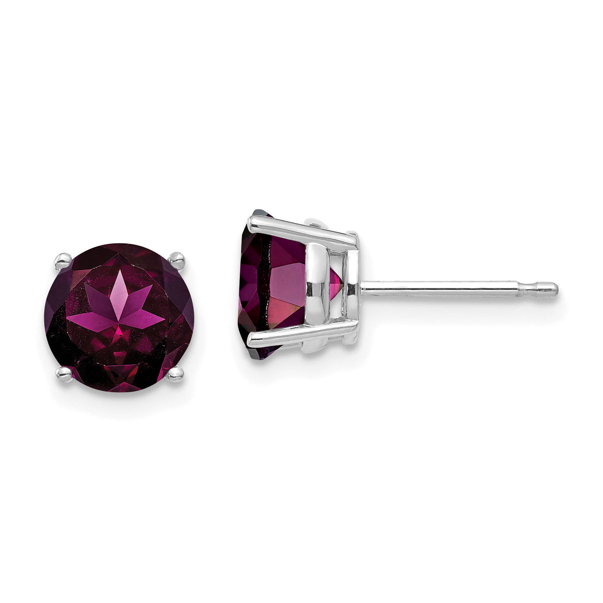 14k White Gold 7mm Rhodolite Garnet Earrings-XE74WRG