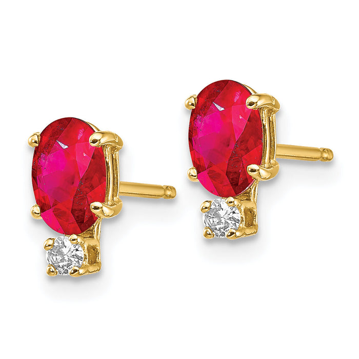 14k 6x4mm Oval Ruby AA Diamond Earrings-XE754R/AA