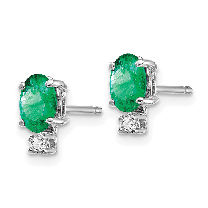 14k White Gold Emerald and Diamond Post Earrings-XE755E/AA